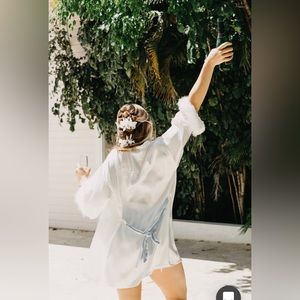 “The Bride” getting ready white silk bridal robe